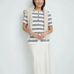 Ted Baker Striped Peplum Striped Knit Top MEDIUM Short Sleeve Black White $175